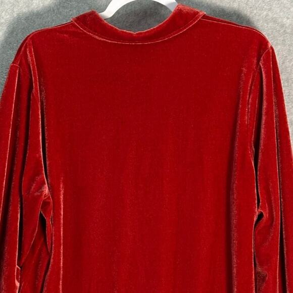 Soft Surroundings Sz L Red‎ Velvet Boyfriend Button Front Tunic Blouse Collared - Picture 10 of 12